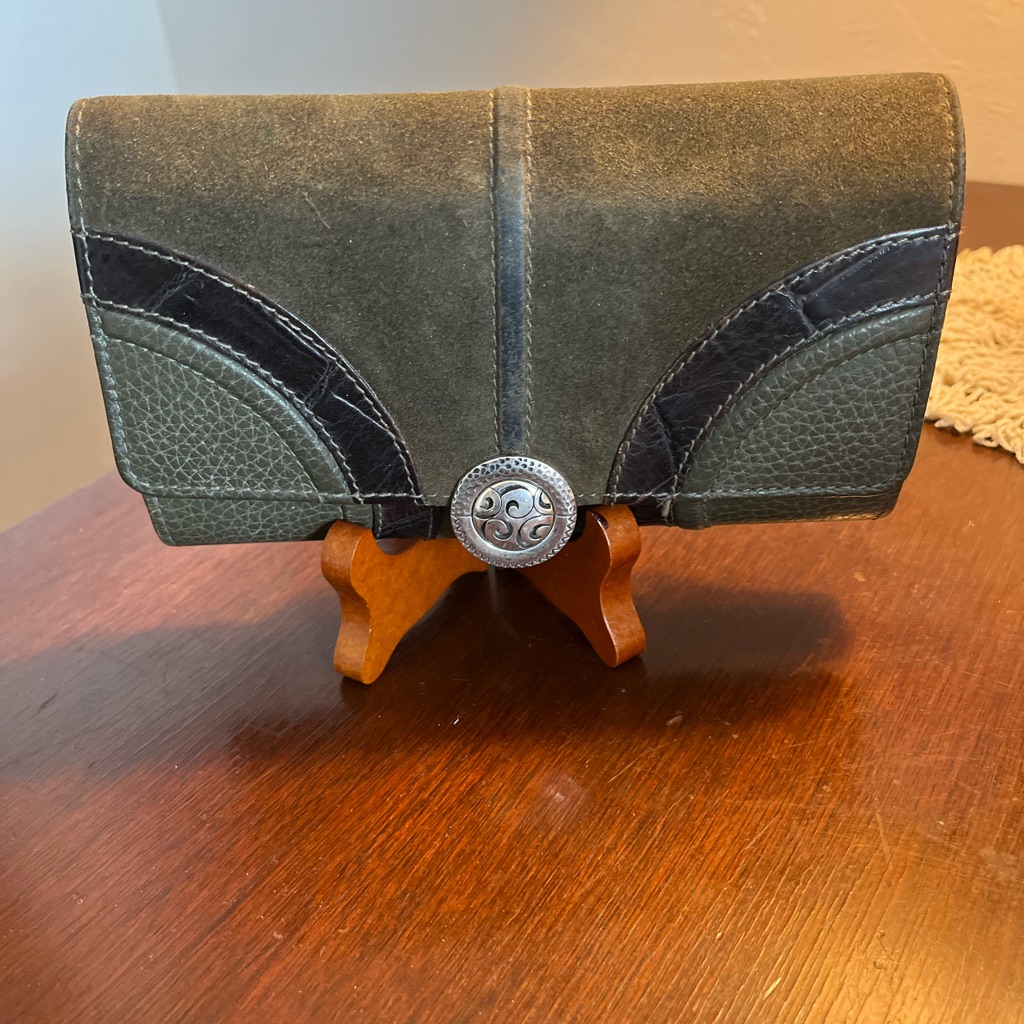 Brighton - Olive Green Suede & Leather Wallet With Checkbook With Magnet Closure